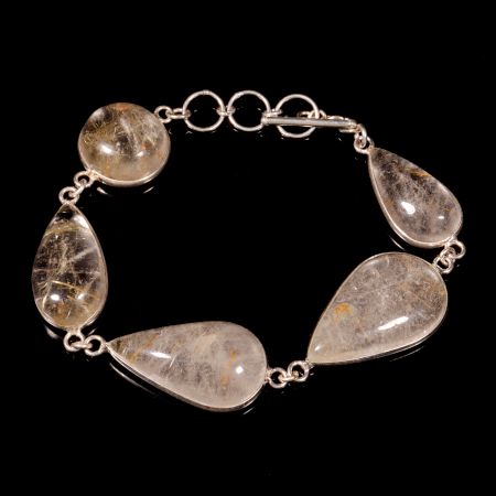 Golden Rutile stone bracelet for women, Brass silver plated bracelet for women, handmade jewelry